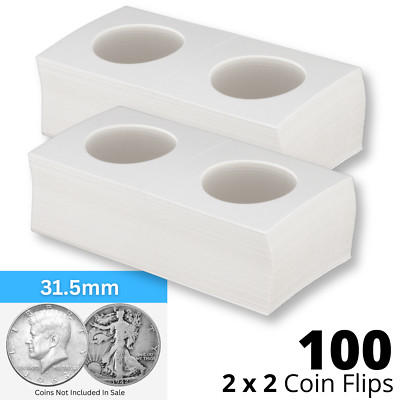 (100) 2X2 31.5mm Archival Safe Cardboard Coin Flips Half Dollar