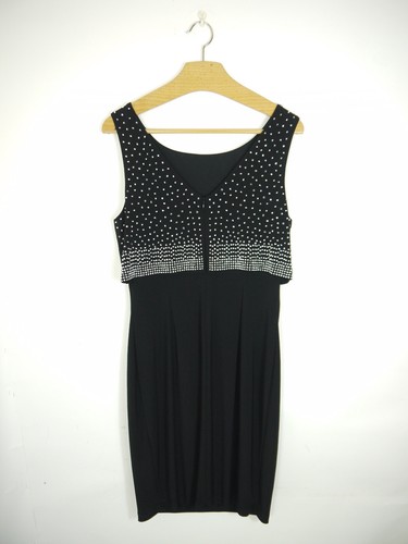 Vestido Joseph Ribkoff Negro Noche Cuentas Niveles Sin Mangas Hasta la Rodilla Talla 14 - Imagen 4 de 8