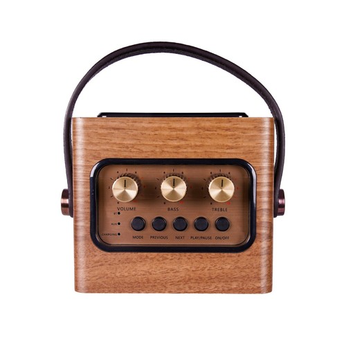 Fuse Andle Brown Real Wood Vintage Retro Bluetooth Speaker w/ Leather Handle - Picture 4 of 5