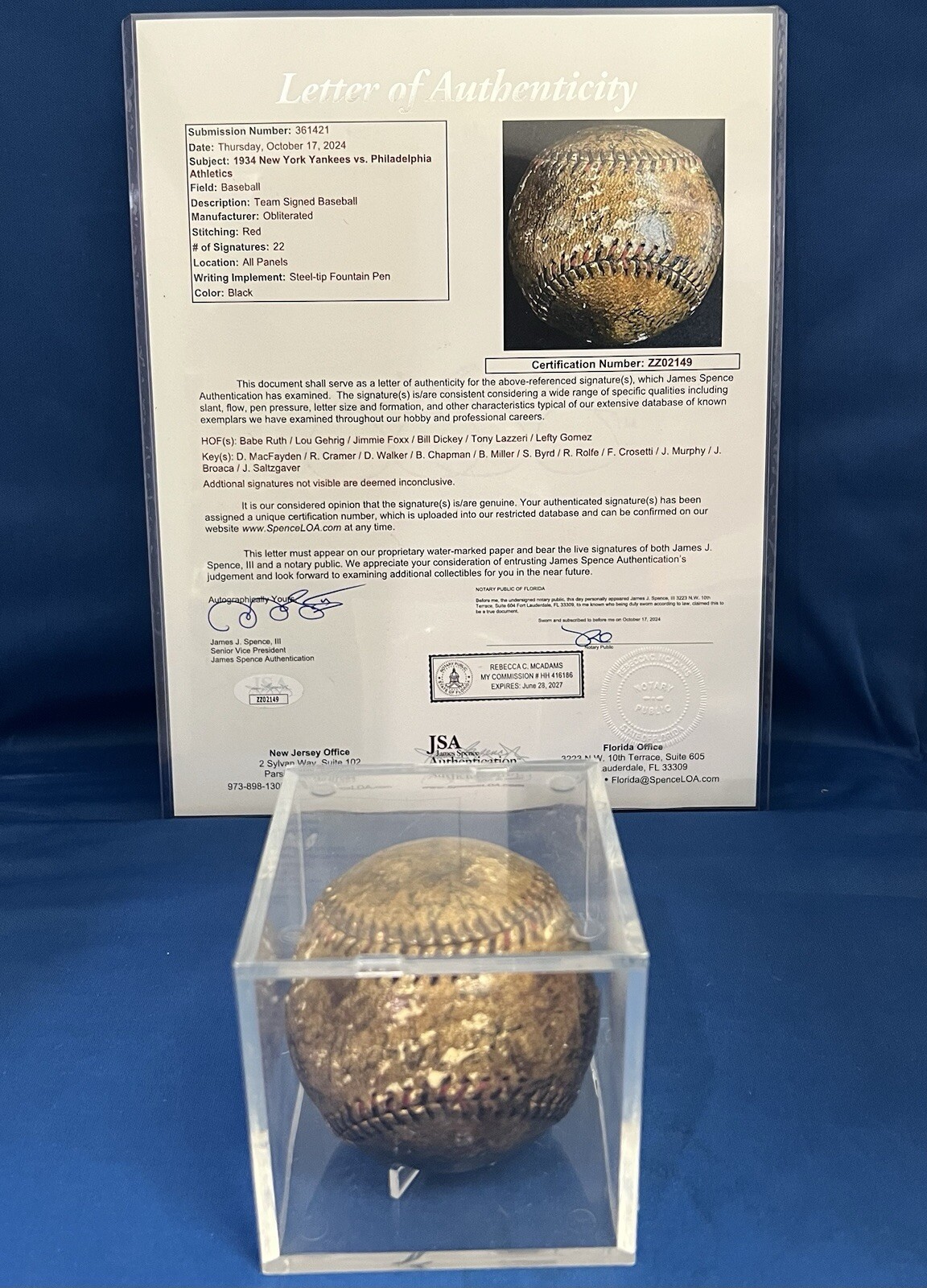 Babe Ruth Autographed Signed New York Yankees & Philadelphia Athletics Lou Gehrig Bill Dickey & 19 More - Team 1934 Baseball JSA LOA 