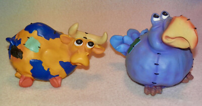 A COLORFUL COW AND BIRD * 2 DIFFERENT STYLES  * VERY CUTE * 3/4 IN TALL *