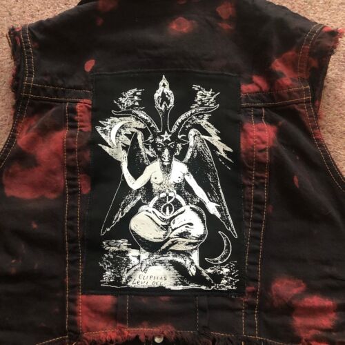 Satanic Jacket Girls' Black 'n' Red Tie-Bleach Denim Cut-Off Pentagram  Baphomet | eBay