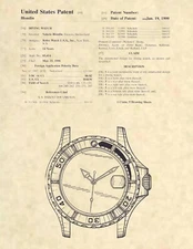Rolex Diving Watch Official US Patent Art Print -Vintage Rolex Antique Rolex 845