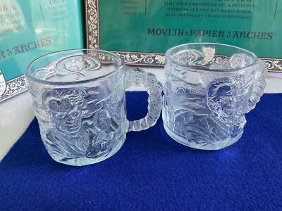 (2) Vintage 1995 McDonald's Batman Forever Mug Glass Two-Face Clear
