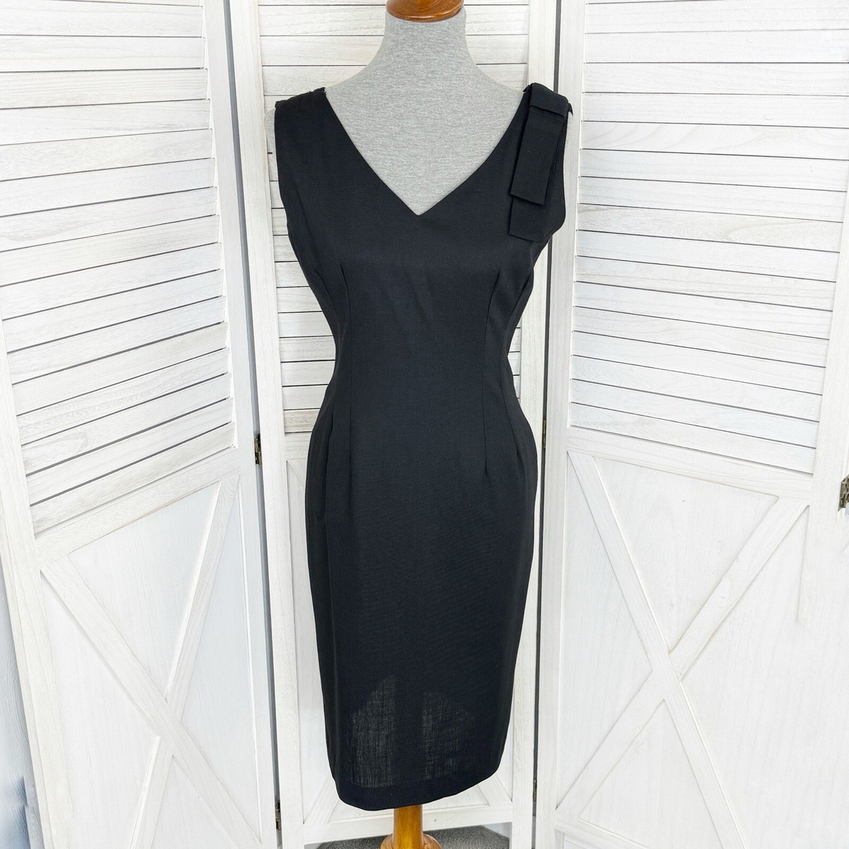 Jessica Howard Linen Blend Dress Women 10 Black Sleeveless Sheath Pencil LBD