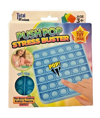 5  Square Push Pop Stress Buster Toy in Colored Box BLUE