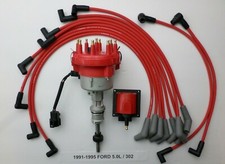 1991-1995 Ford 5.0l 302 Efi Distributor 45k Coil Red Spark Plug Wires Usa