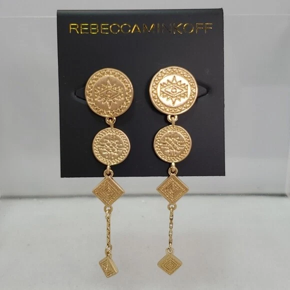 Pendientes colgantes de monedas grabadas en oro Rebecca Minkoff venta al por menor $58 Foto 4 de 4