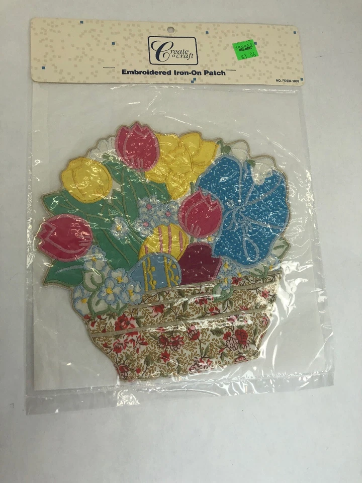 Spring Pastel Flower Basket Embroidered Iron On Patch Create A Craft Lot of 3 - Image 2 of 4