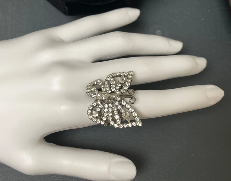 Anel borboleta assinado tiara Misu filigrana prata tomtina 6 7 8 9 strass - Imagem 2 de 4