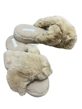 HALLUCI Cross Band Soft Plush Fleece Slippers Women  s Size 40/41 US 9/10 Large