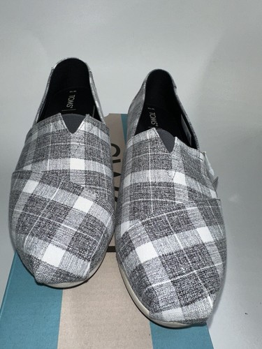 TOMS Gray White Check Sunflower Accent Alpargata Flat Slip On Shoe Size 10 Women - Picture 3 of 5