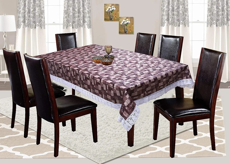 Checkered Design PVC 6 Seater Dining Table Cover 60"x90" Brown US - Image 4 of 4