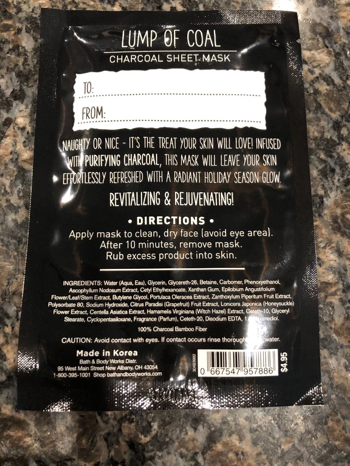 BATH & BODY WORKS TROZO DE CARBÓN LÁMINA MÁSCARA ~ NUEVO 0,7 OZ 20 g Una hoja Foto 2 de 2