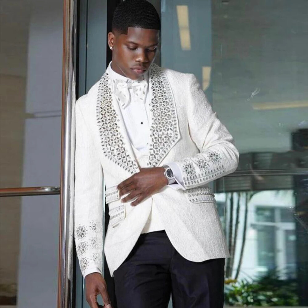 Floral Suits Men For Wedding Diamond Beaded Prom Blazer Groom Banquet  Clothing | eBay