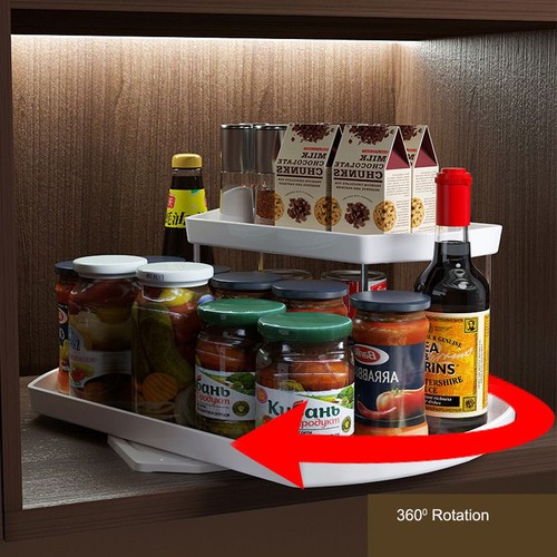 Turntable Lazy Susan Rectangle Tray 2 Tiers Fridge Make Up Organizer Rotate 360° - Picture 2 of 13