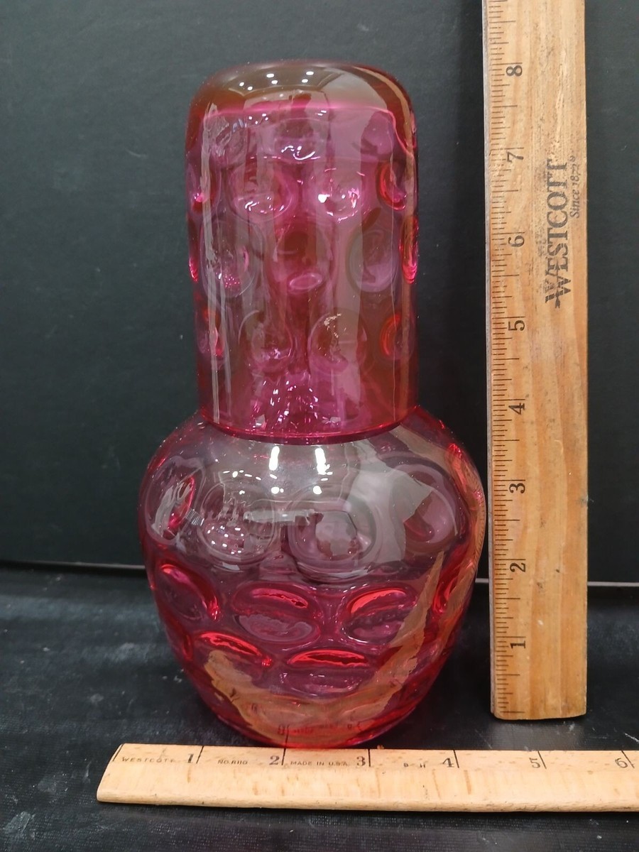 Vintage Fenton Cranberry Glass Tumble Up Set - Thumbprint Coin Dot