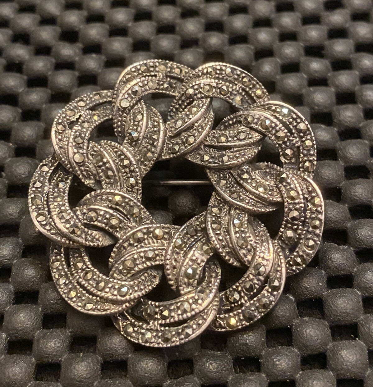 Vintage Marcasite 925 Silver Interlocking Circle … - image 1