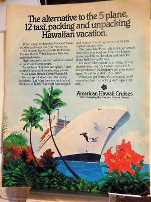 cigarettes in hawaii AMERICAN HAWAII CRUISES/ TRUE CIGARETTES ORIG VTG 1985 LARGE AD RARE  EPHEMERA