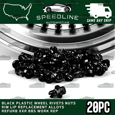 20 x Black Plastic Wheel Rivets Nuts Rim Lip Replacement Alloys BBS ...