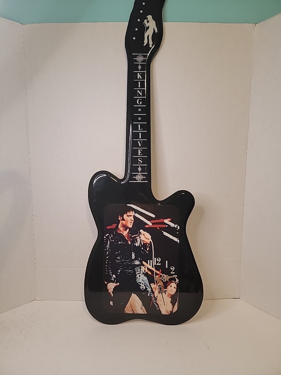 ★ター坊様専門★ELVIS PRESLEYアコスティックギター★BLACK Elvis Presley Vintage Black Lacquered Guitar Shape Clock 32