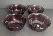 4 Dalzell Viking Glass Bowls Purple Pebble Glass Cereal Bowls Handmade USA *READ