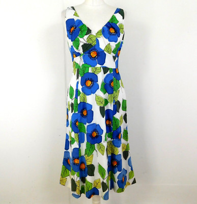 Boden Kleid weiß grün blau Größe 10R großes Blumenmuster gefüttert