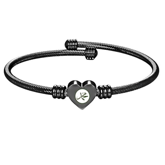 Bracelets for Women Heart Bracelet Stainless Steel Engraved Charm Bracelet Black