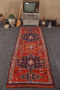 Turkish Herki Runner Rug 3,4x9,3 ft (105x284 cm), Vintage Orange Ikat Rug