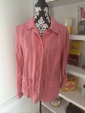 Charter Club Coral Pink 100 Linen Jacket Pockets Covered Buttons Long Sleeves L