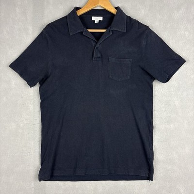 Sunspel Riviera Polo Shirt Men s Medium Navy Blue Pocket Pique Cotton James Bond
