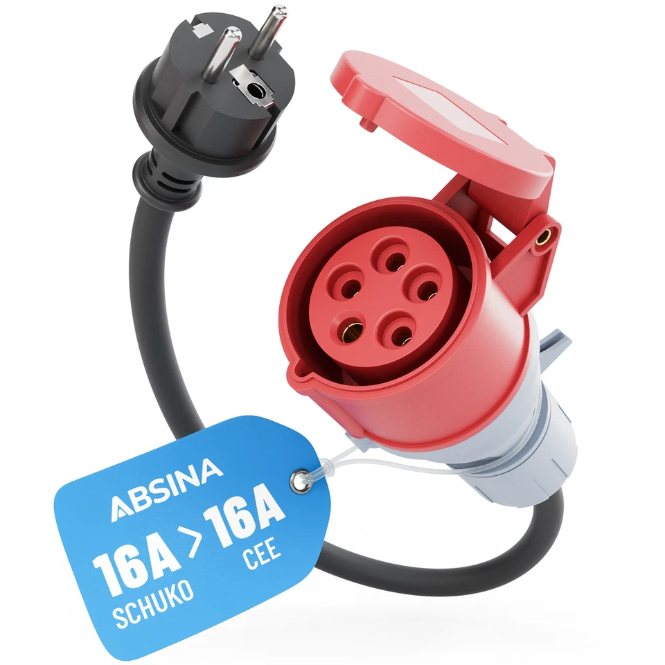 ABSINA Adapter Schuko Stecker auf CEE Kupplung - 60 cm Kabellänge & IP44 Schutz