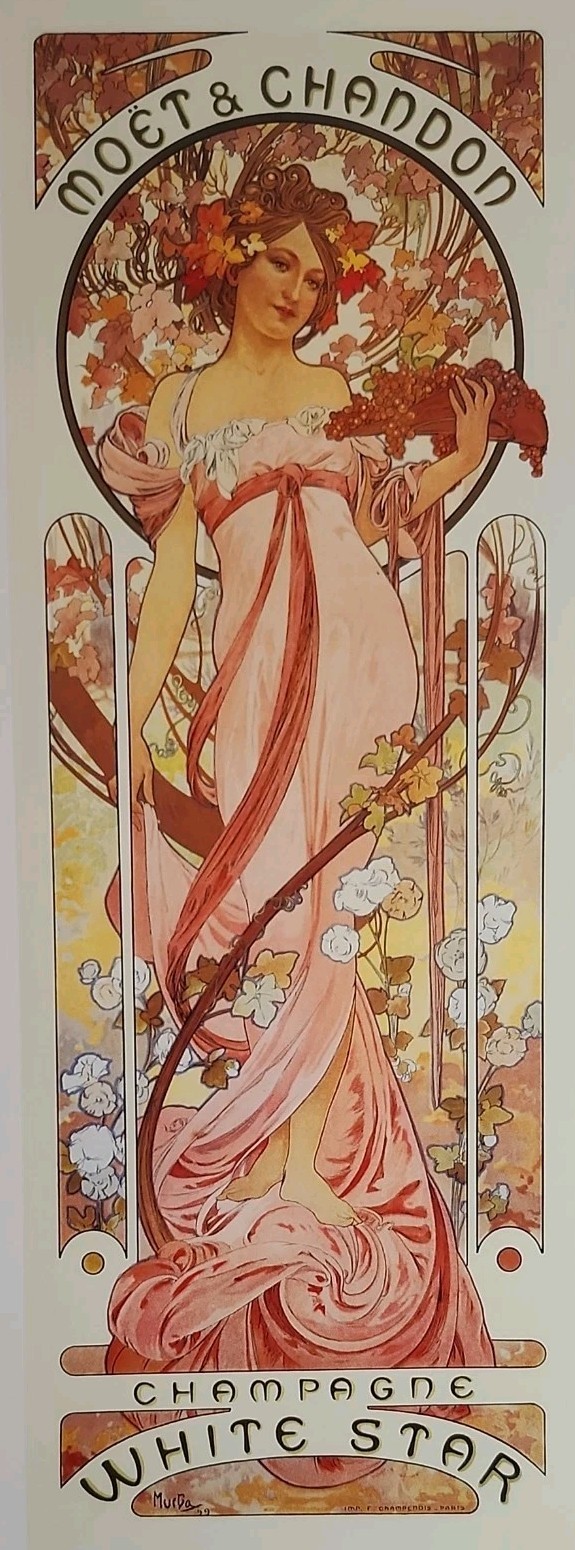 Moët et Chandon: Champagne White Star By Mucha Print Paper 9x17"
