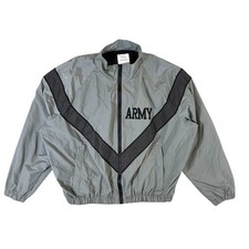 US Army IPFU Jacket Medium Short Grey Nylon Reflective Training Windbreaker
