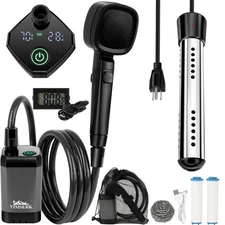 Portable Camping Shower 6000mAh Battery 2000W Heater LED Screen Hiking Travel