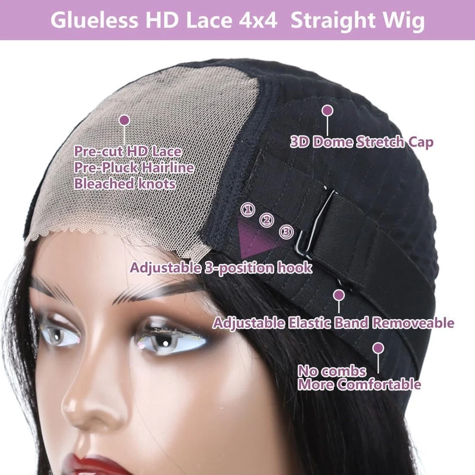Wear and Go Glueless Wig Human Hair Pre Cut 4X4 Straight Lace Wig for Women - Image 3 of 4
