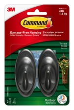Command Outdoor Terrace Hooks, 2 Hooks and 4 Strips, Medium, Black