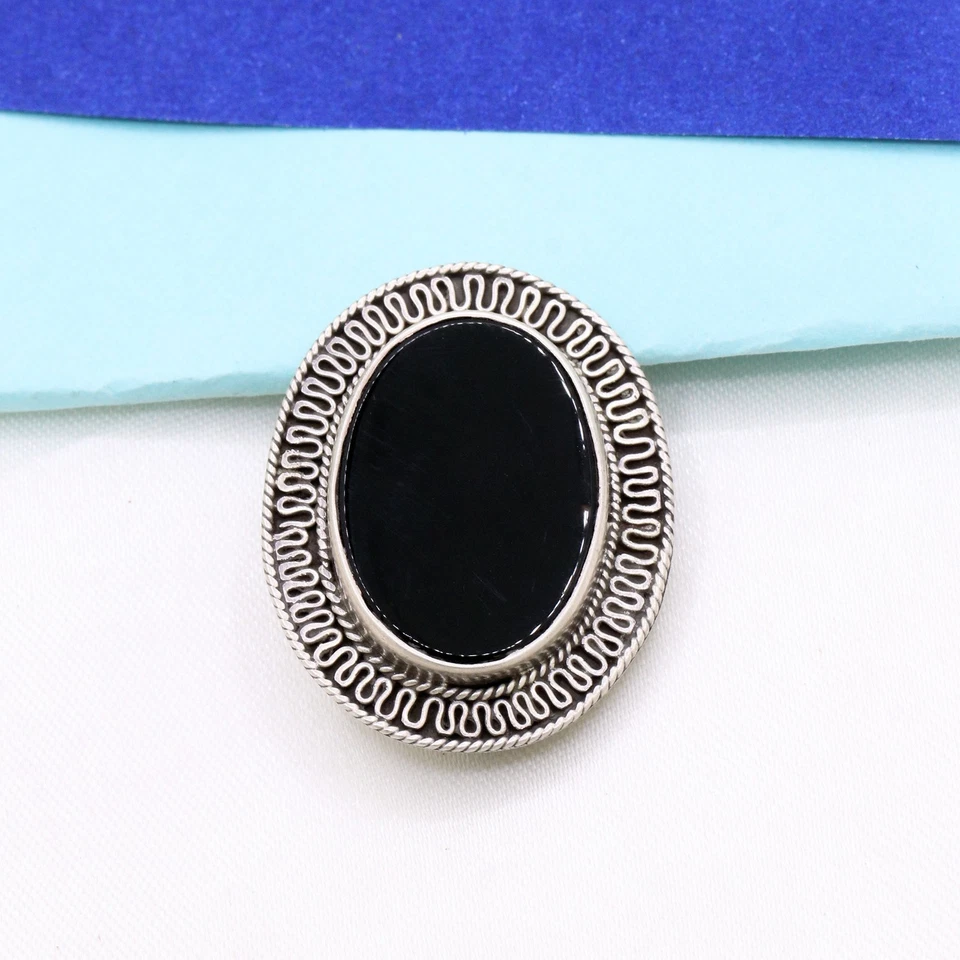 Spilla Da Uomo In Onice Nero Naturale Per Feste In Argento Sterlingo 925 - Immagine 2 di 4