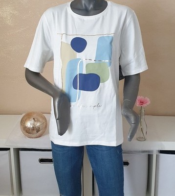 VIA MILANO Damen Shirt Oberteil wollweiß mit Frontprint Gr. 48 *NEU*