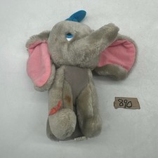 Vintage Disney Dumbo Plush Stuffed Elephant Pink Ears Blue Hat 1980s 1990s Toy