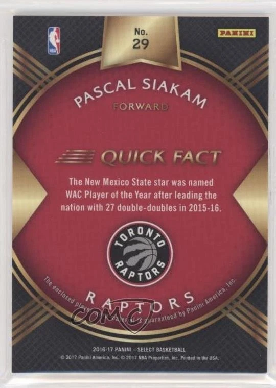 2016-17 Panini Select Rookie Swatches Pascal Siakam #29 RC - Image 2 of 2