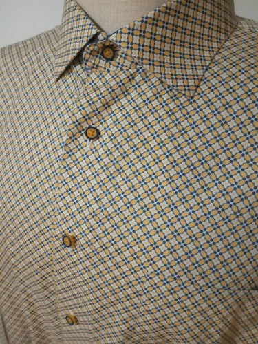 PAUL FREDRICK Dress Shirt Mens 18-35 Long Sleeve 2 Ply Cotton Button Yellow 