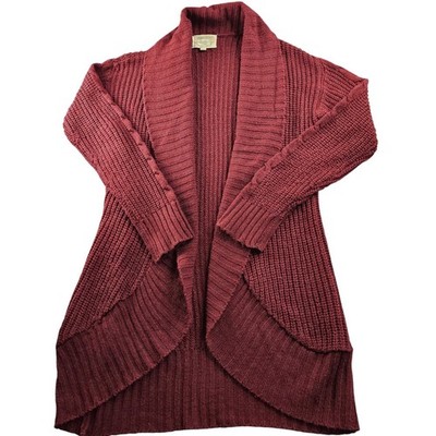 Ambiance Cardigan Sweater Women's S Burgundy Chunky Knit Shawl Collar Open Front