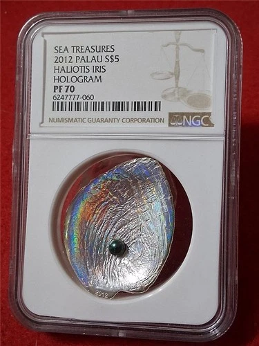 2012 Palau Silver $5 Sea Treasures NGC PF 70 Haliotis Iris Hologram       #T5550