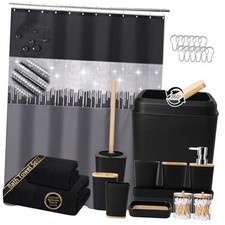 Bathroom Accessories with Glitter Shower Bath Set Shower Curtain Black