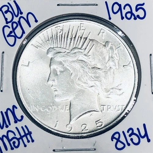 1925 BU UNCIRCULATED SILVER PEACE DOLLAR AUTHENTIC U.S. MINT FREE SHIPPING 8134