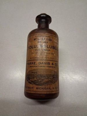 Nice* Vtg. Parke Davis & Co.  Amber Bottle W/Original Paper Label Detroit, Mich