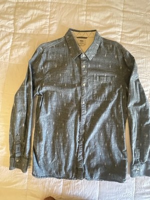 VANS Cotton Denim Button-Up Shirt Mens XL Slim Blue Geometric Long Sleeve Point