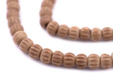 Tan Carved Chevron Bone Mala Beads 6mm Nepal Brown Round Large Hole