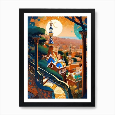 Barcelona Park Güell ~ Gaudi Spanien gerahmtes Wandbild Poster Leinwanddruck Bild